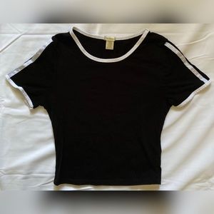 Black Sleeve Striped Crop Top